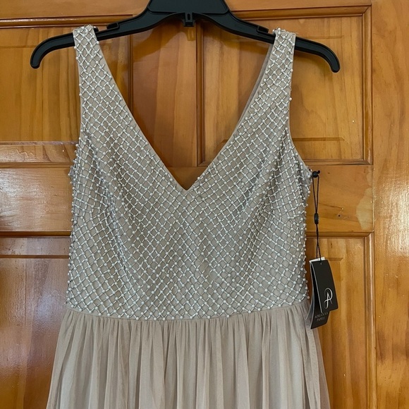 Adrianna Papell Anthropologie Champagne Bryce Beaded Gown Dress Sz 2 NWT - Picture 4 of 14